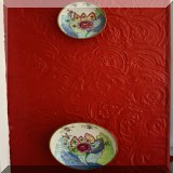 P44. 3 Brass and china plates. 7” and 5” wide. - $48 